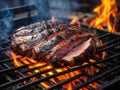 Assorted delicious grilled meat with vegetable over the coals on a barbecue