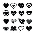 Assorted designs of black silhouette hearts icons set Royalty Free Stock Photo