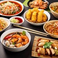 Assorted of different Asian food. Chinese, Japanese and Thai cuisine