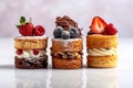 Assorted different mini cakes with cream, chocolate and berries Royalty Free Stock Photo