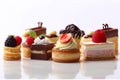 Assorted different mini cakes with cream, chocolate and berries Royalty Free Stock Photo