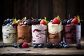 Assorted cakes with cream, chocolate and berries dessert assorted variety of different decorated cakes Royalty Free Stock Photo