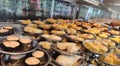 Assorted dimsums displayed for sale at the restaurant in Surabaya, Indonesia.