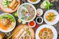 Soup Pho Bo and other Vietnamese food top view