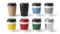 Assorted disposable coffee cups in various colors Royalty Free Stock Photo