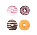 Set Donuts on white background, Assorted Donuts Royalty Free Stock Photo