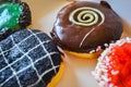 Assorted donut collection, Sweet sugar icing donuts.