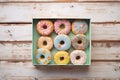 assorted donuts in a box, top view