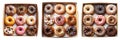 Assorted donuts with colorful icing and toppings in a box, isolated on white transparent background Royalty Free Stock Photo