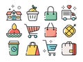 Assorted doodle icons representing retail shopping theme Royalty Free Stock Photo