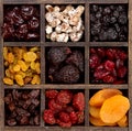 Assorted dried fruit in a printers box