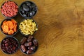 assorted dried fruits dried apricots dates raisins Royalty Free Stock Photo