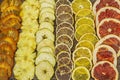 Assorted dried fruits. Healthy eating concept. Old wooden boards background Royalty Free Stock Photo