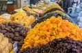 Assorted dried fruits for sale at Mahane Yehuda Market Royalty Free Stock Photo