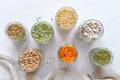 Assorted dried legumes and pulses in jars