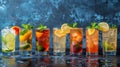 Assorted Drinks in Row of Glasses Royalty Free Stock Photo