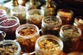 Assorted dry teas in glass jars