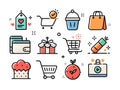 Assorted e-commerce icons in bright flat design style art Royalty Free Stock Photo