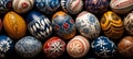 Assorted easter eggs beautifully painted in a delightful array of vibrant and eye catching colors