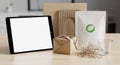 Assorted eco-friendly packaging products arranged on Royalty Free Stock Photo