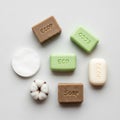 Assorted eco-friendly soap bars are arranged Royalty Free Stock Photo