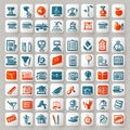 Assorted educational icons on white background.