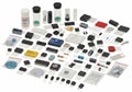 Assorted electronic components and breadboard accessories for circuit building Royalty Free Stock Photo