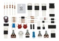 Assorted electronic components and circuit board parts collection Royalty Free Stock Photo