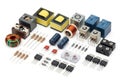 Assorted electronic components and circuit elements for diy projects Royalty Free Stock Photo