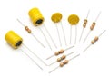 Assorted electronic components featuring resistors and capacitors in various sizes and styles Royalty Free Stock Photo