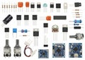 Assorted electronic components and modules for circuit building and prototyping Royalty Free Stock Photo