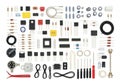 Assorted electronic components and parts for circuit building and repair Royalty Free Stock Photo