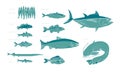 Assorted European fish illustration in two colors