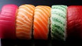 Assorted Exquisite Sushi Rolls in Vibrant Presentation, Featuring a Variety of Fresh Flavors Royalty Free Stock Photo