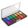 Assorted eyeshadow palette with open lid displaying various colors Royalty Free Stock Photo
