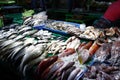 Assorted fish and other seafood at a wet market