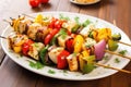 assorted fish skewers ready for a summer cookout Royalty Free Stock Photo