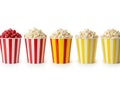 Assorted flavors of popcorn in striped containers Royalty Free Stock Photo