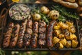 Assorted Foods Grilling on a BBQ Generative AI Royalty Free Stock Photo