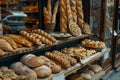 Assorted fresh bread, bakery shop counter Royalty Free Stock Photo