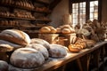 Assorted fresh bread displayed at a local bakery Royalty Free Stock Photo