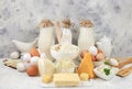 Assorted fresh dairy products, healthy breakfast with ingredients, natural nutrition concept, maintaining healthy intestinal Royalty Free Stock Photo