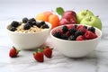 Assorted fresh fruit and nut muesli breakfast bowls for a healthy start to your day Royalty Free Stock Photo