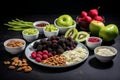 Assorted fresh fruit and nut muesli breakfast bowls for a nutritious and healthy start to the day Royalty Free Stock Photo