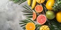 Assorted fresh fruits on a gray background Royalty Free Stock Photo