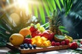 Assorted Fresh Fruits on a Table with Sunlight