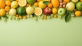Assorted Fresh Fruits on a Vibrant Green Background
