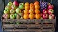 Assorted Fresh Fruits in Wooden Crate Royalty Free Stock Photo