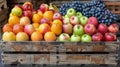 Assorted Fresh Fruits in Wooden Crate Royalty Free Stock Photo