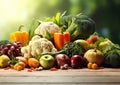 Assorted fresh healthy vegetables on table.Macro.AI Generative